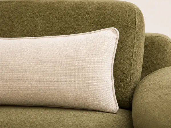 Olive green textured sofa pair – close-up detail view