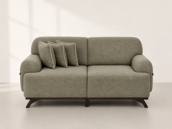 Sage linen weave loveseat – front straight-on view