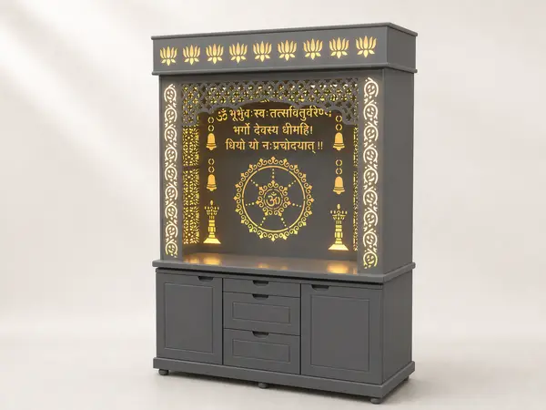 Graphite grey mandir unit, three-quarter angle