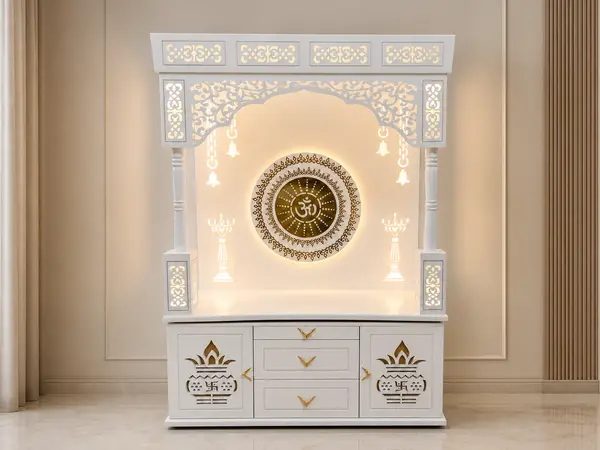 Round mandala mandir styled in a home pooja corner