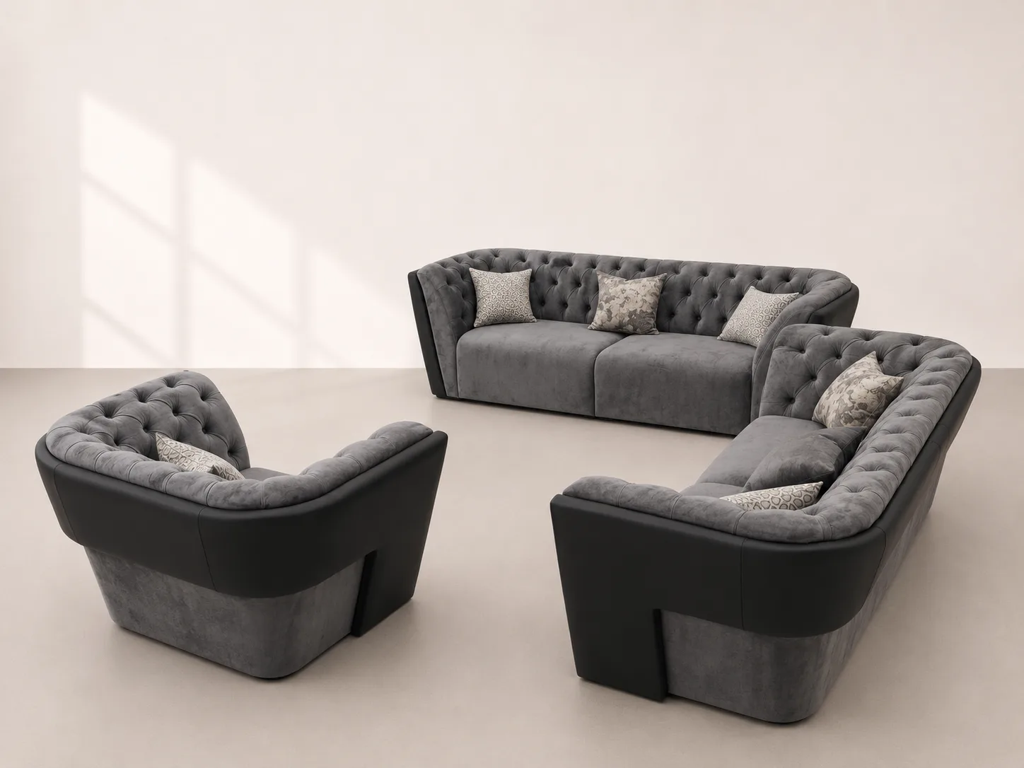 Charcoal Chesterfield Sectional at Modi Interiors Jagatpura Jaipur