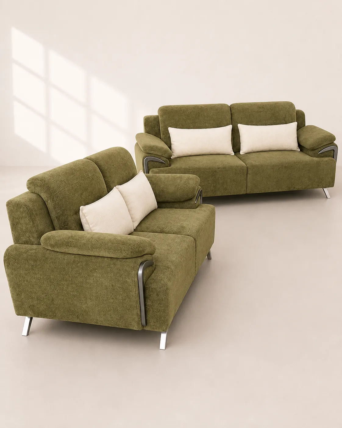 Olive Green Textured Sofa Pair at Modi Interiors Jagatpura Jaipur