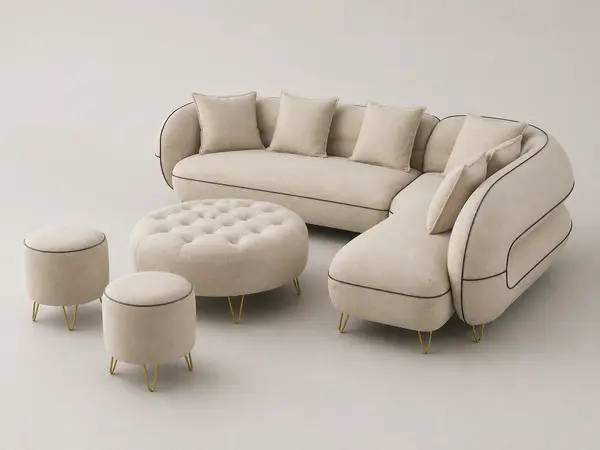 Off-white sectional set, three-quarter angle