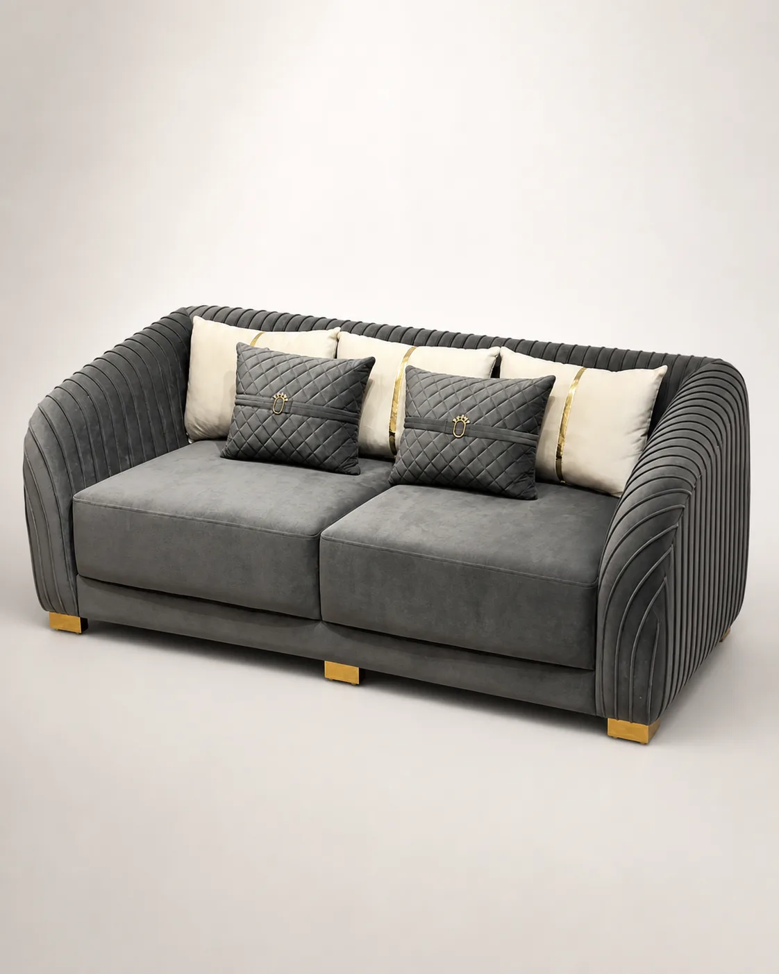 Charcoal Velvet Pleated Arm Loveseat at Modi Interiors Jagatpura Jaipur