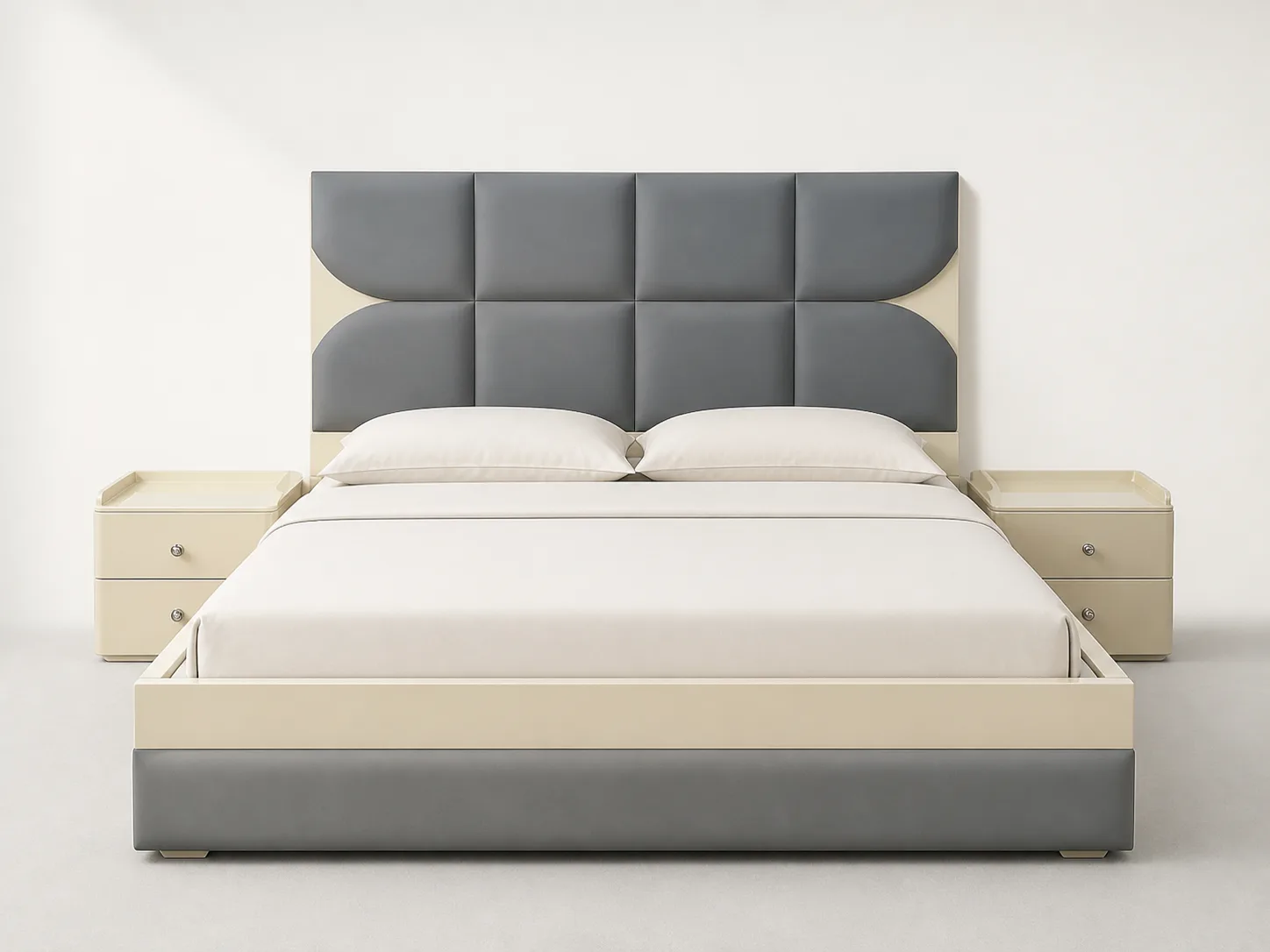 Gray Scalloped Square Tufted Bed by Modi Interiors in Jagatpura Jaipur