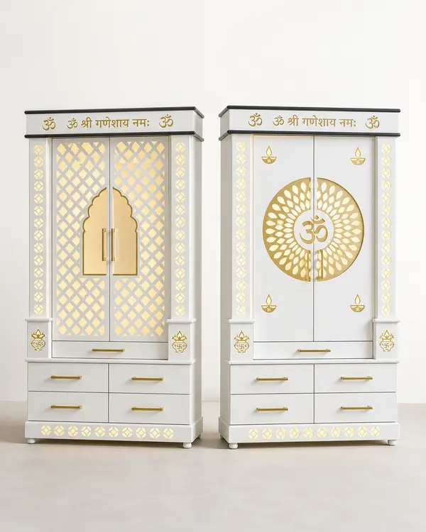 Pair of White Ganesh Mandirs with Jaali Doors — image 1