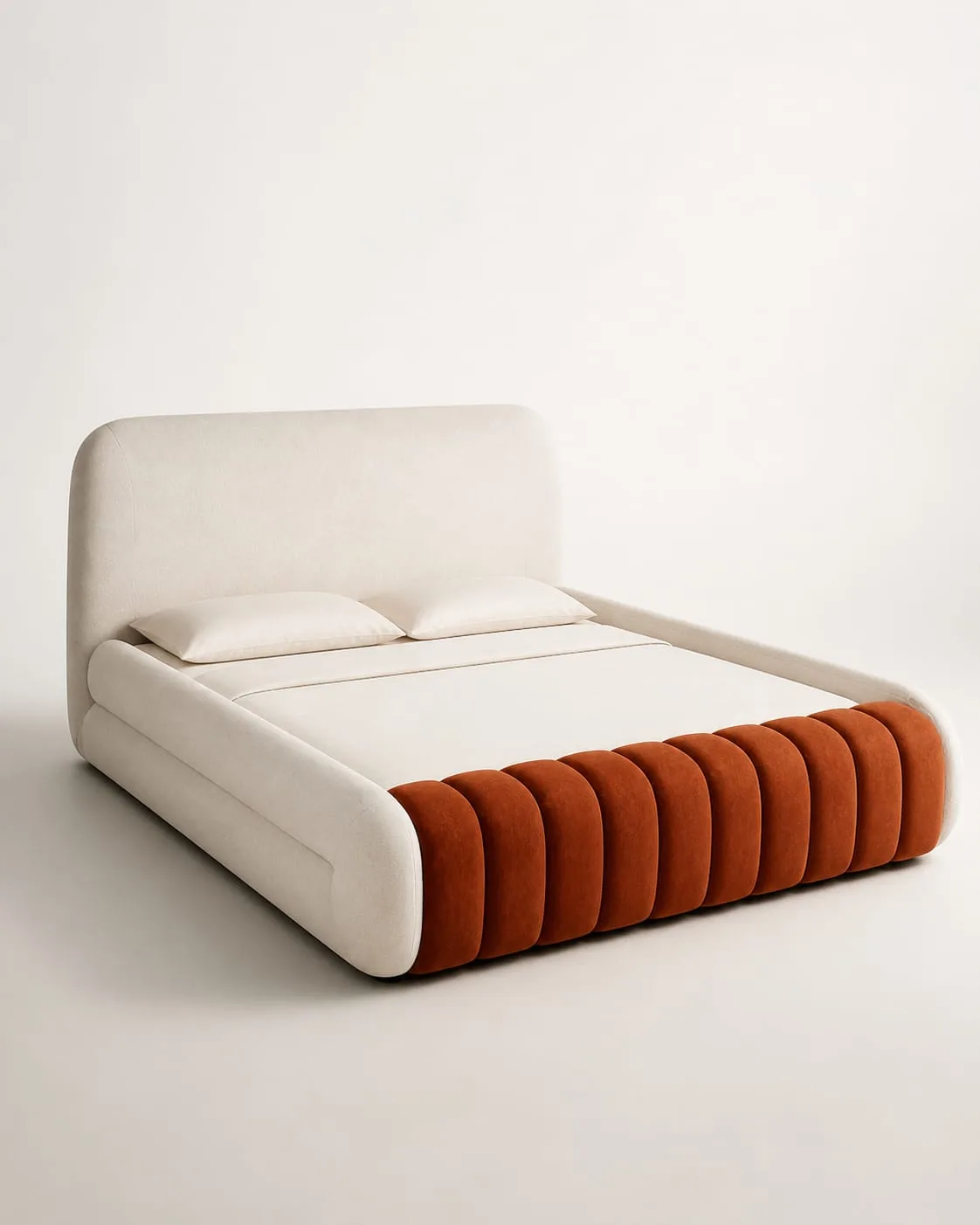 Ivory Bed with Rust Channel Bench by Modi Interiors in Jagatpura Jaipur