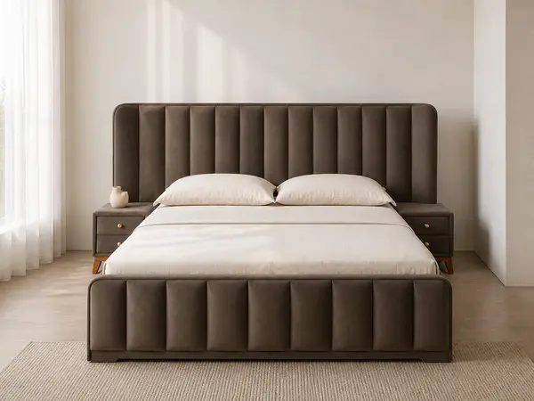 Taupe Vertical Channel Tufted Bed — image 4
