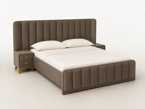 Taupe Vertical Channel Tufted Bed — image 2
