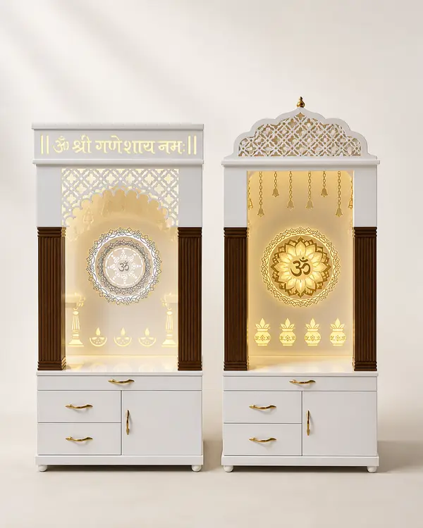 Pair of Mandirs with Walnut Trim & Gold Medallions — image 1